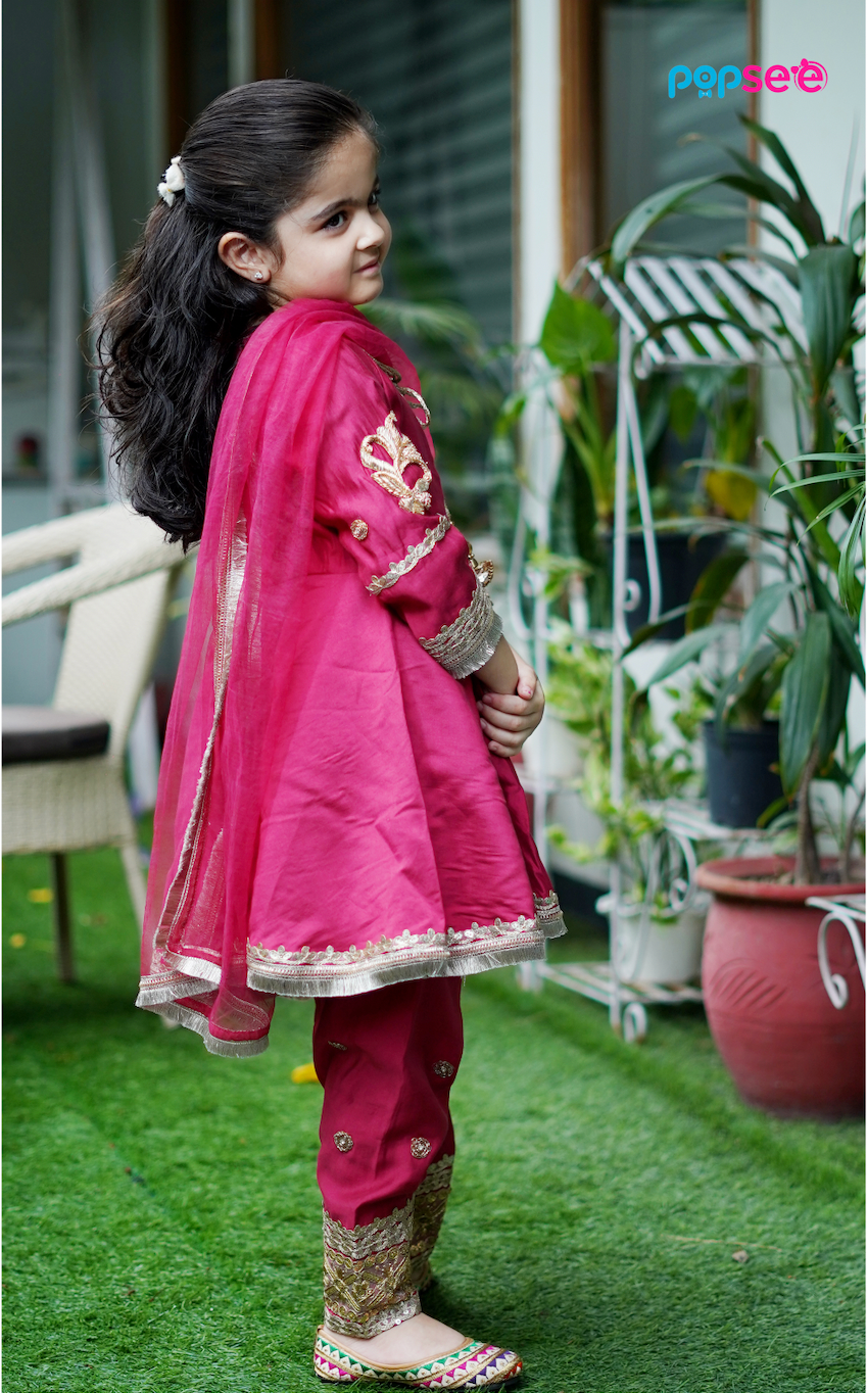 Carrot Red Embroidered Anarkali Set for Girls – Festive Traditional Wear