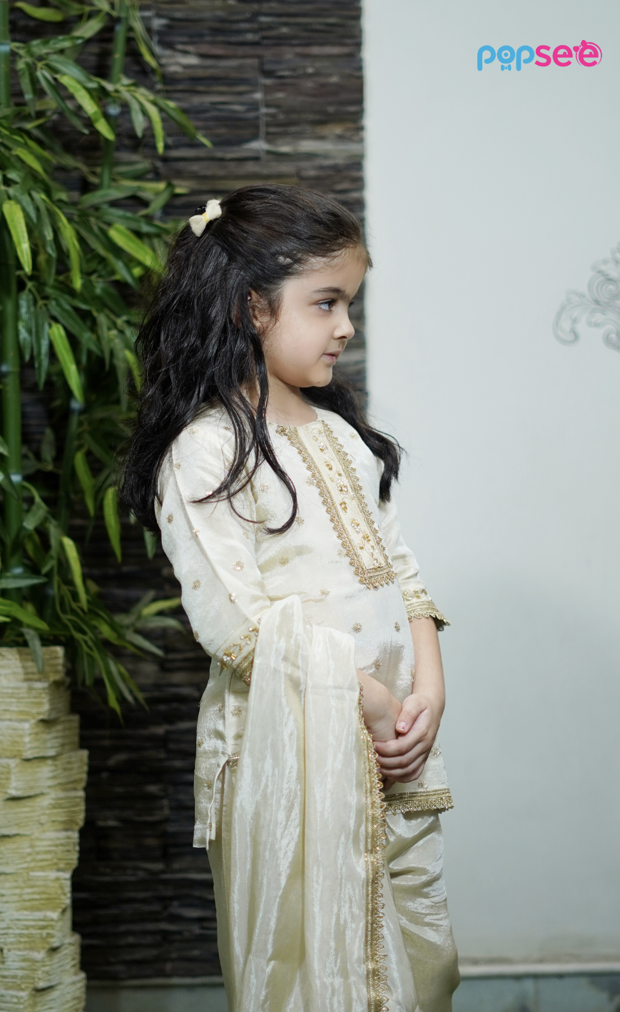 Golden Embroidered Kurta Set for Girls – Festive Ethnic Wear