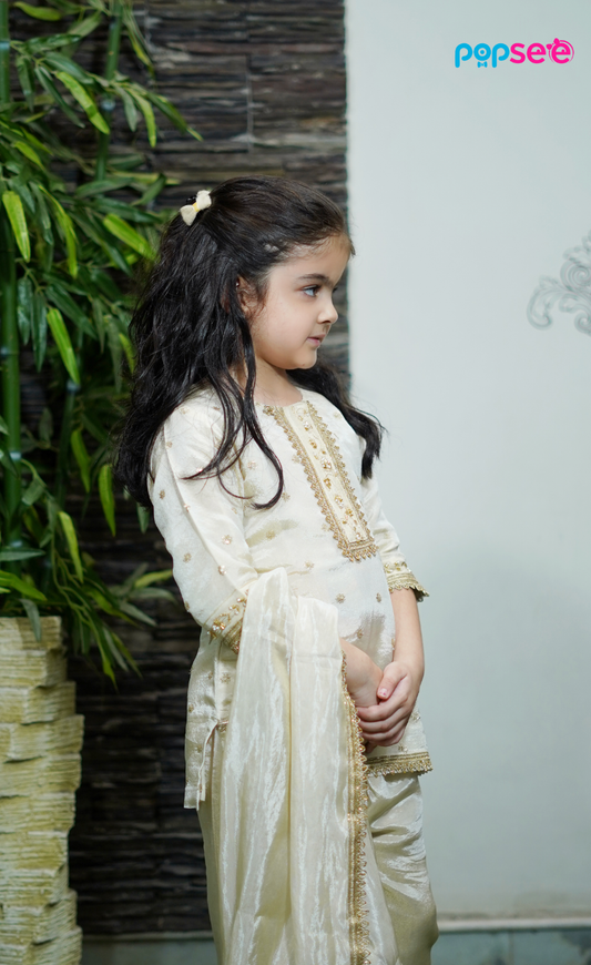 Golden Embroidered Kurta Set for Girls – Festive Ethnic Wear
