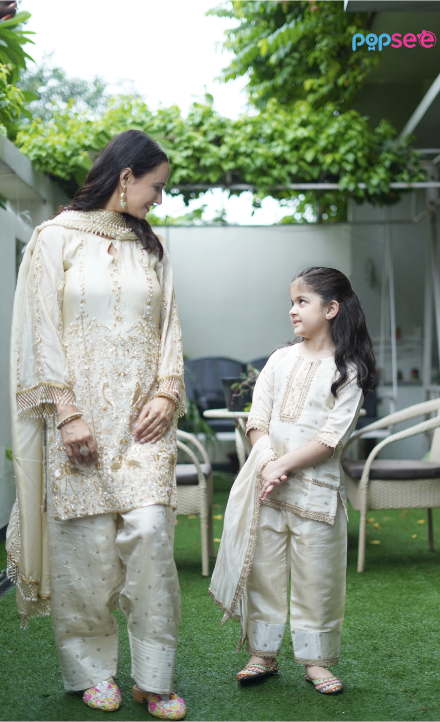 Ivory Embroidered Kurta Set with Dupatta