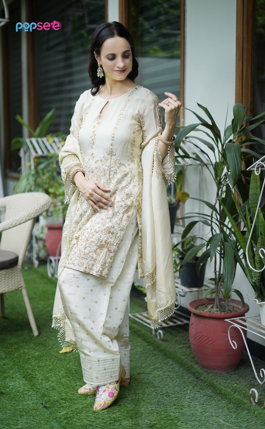 Ivory Embroidered Kurta Set with Dupatta