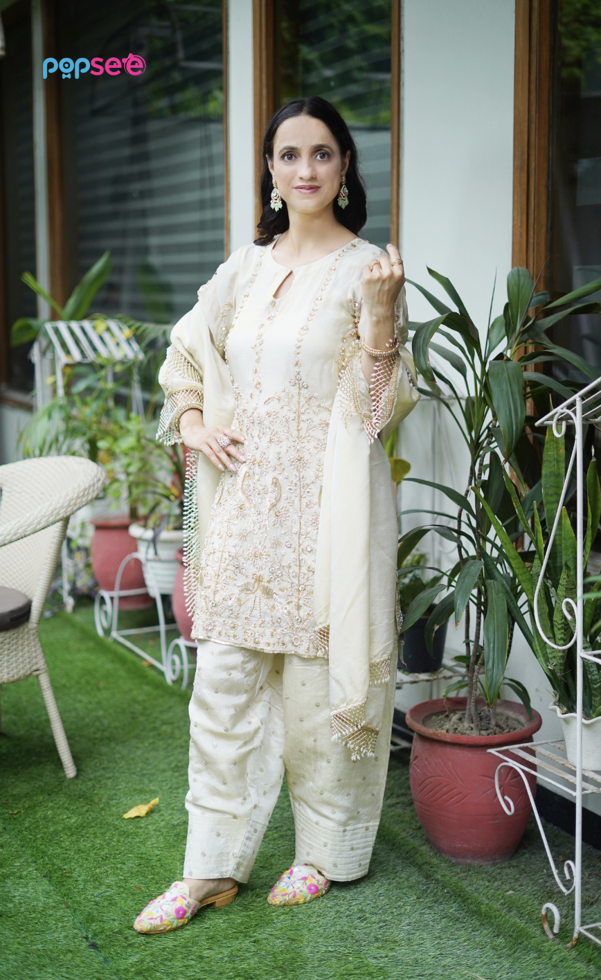 Ivory Embroidered Kurta Set with Dupatta