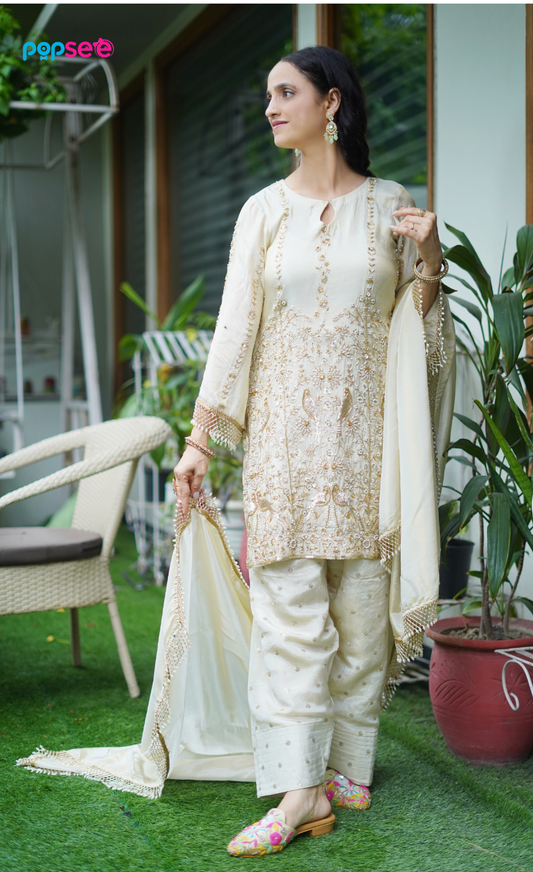 Ivory Embroidered Kurta Set with Dupatta